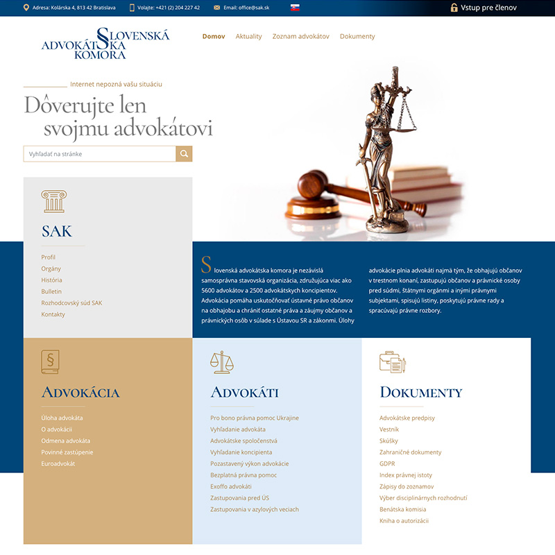 Web stránka Slovenskej Advokátskej Komory